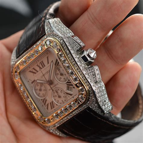 cartier santos xl diamonds|cartier santos watch with diamonds.